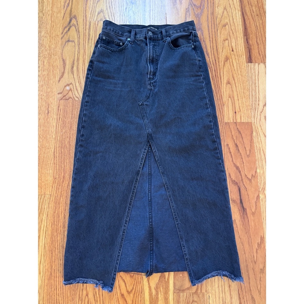Denim Forum The 90s Vintage Maxi Jean‎ Skirt Black Frayed Hem Size 27 High Rise